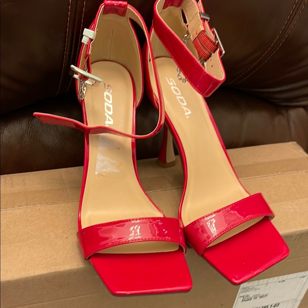 Soda Red Strappy Heels